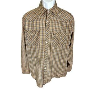 Stage II Vintage Brown Snap Button Down Long Sleeve Shirt Men’s Size Med.